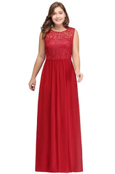 A-Line Crew Floor Length Sleeveless Plus size Lace Chiffon Evening Dresses